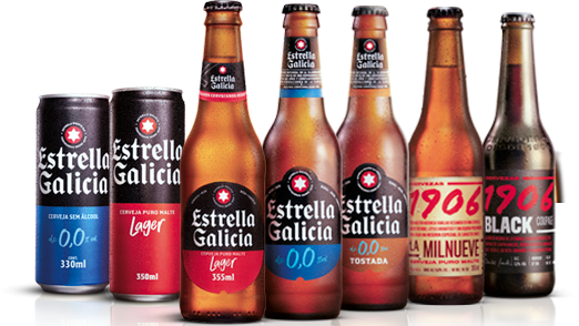 Distintas presentaciones de cervezas 1906 y Estrella Galicia